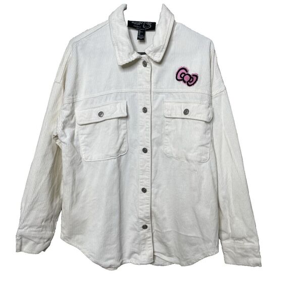 Hello Kitty Size L Corduroy Button Shirt Shacket Wide Wale White Forever 21 - Picture 2 of 9